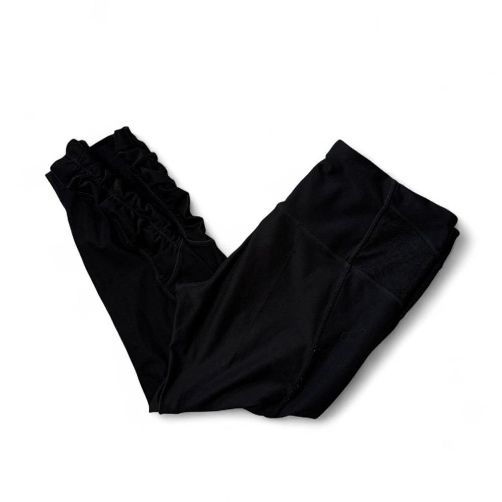 MPG Womens Croppee Black Leggings with Ruffle Detail